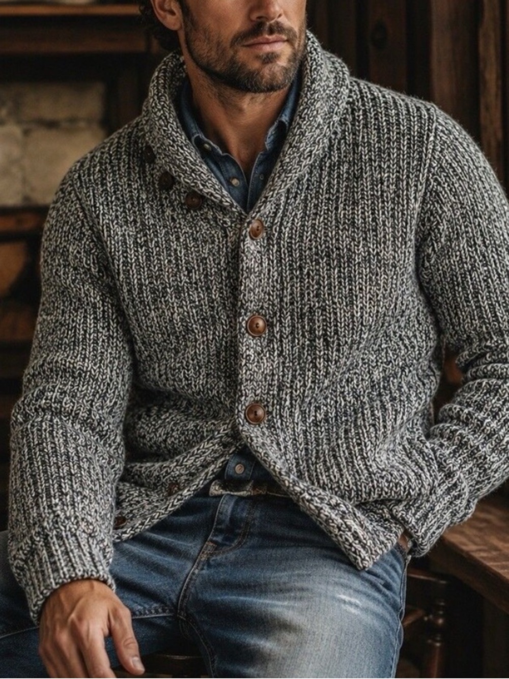 Banana Republic The Grandfather Shawl Collar Cardigan Ribbed Italian Wool UNISEX